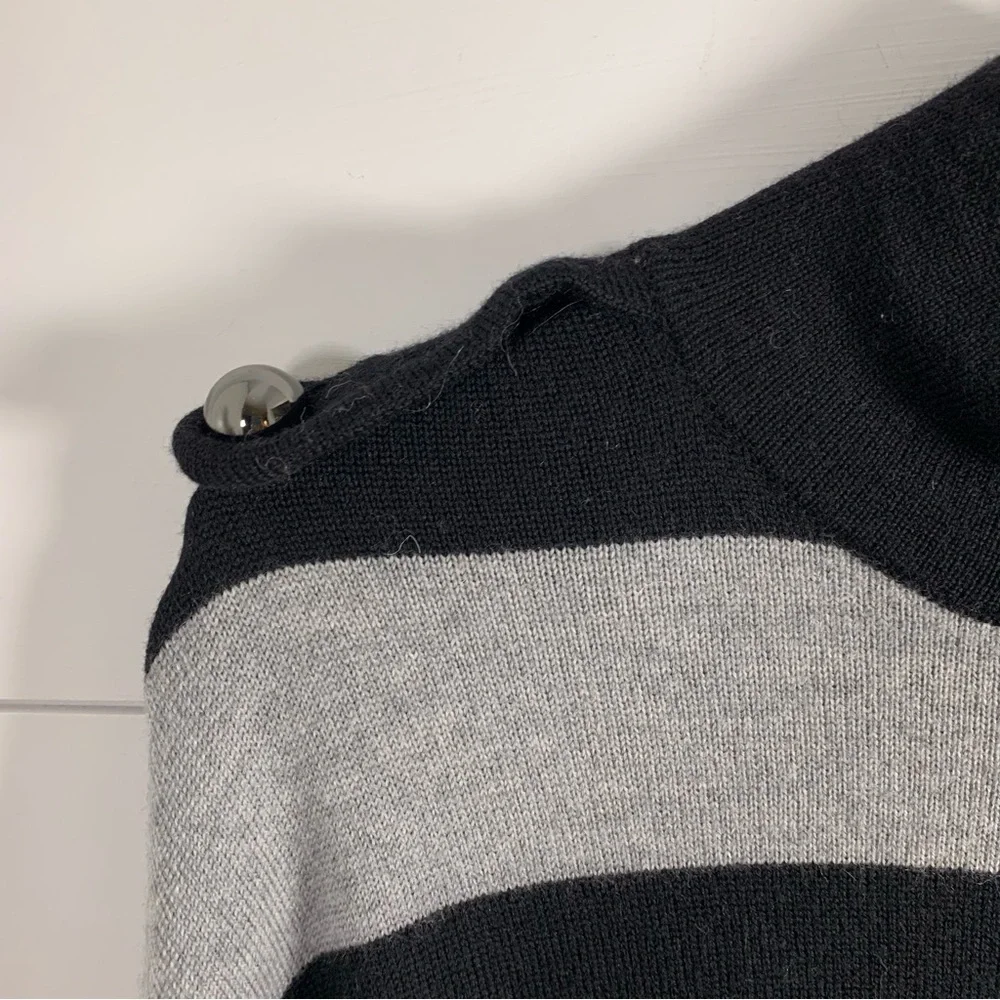 Tory Burch Merino Wool Sweater Dress L Black Gray Stripe Pockets‎ Dolman Sleeves